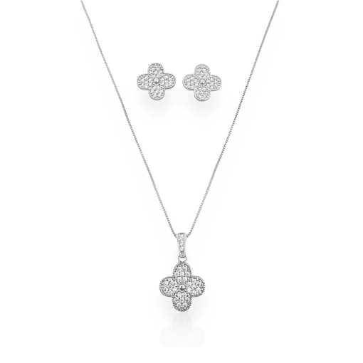 Conjunto Trevo Cravejado Cristal