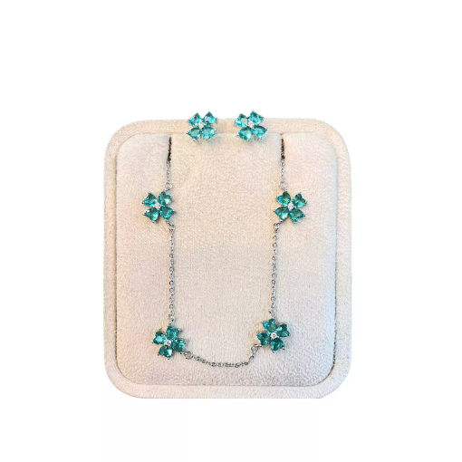 Conjunto Várias Flores Banhado em Ródio Branco