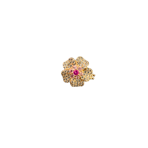 Passante Click Flor Cravejada com Zircônias Miolo Rosa