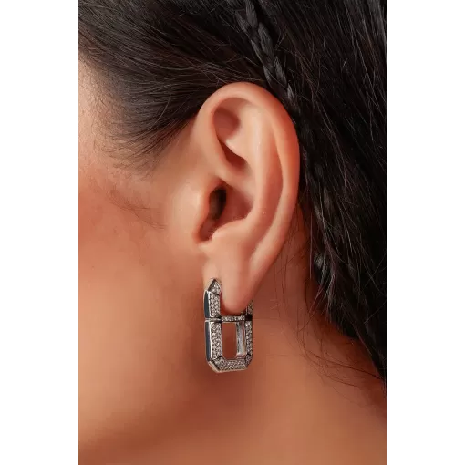 Brinco Elo Argola Click Cravejado com Zircônias