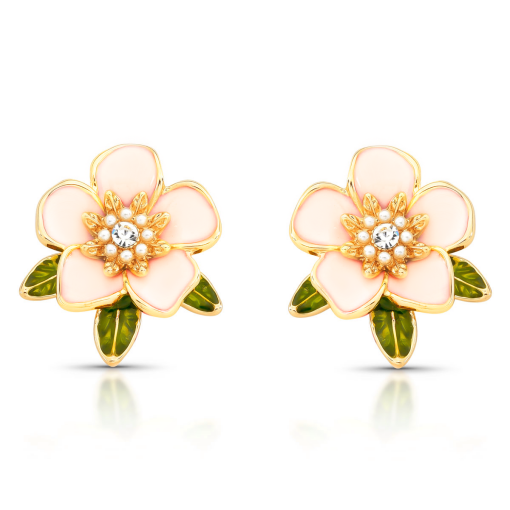 Brinco Flor Esmaltada com Mini Pérolas Shell Pino Prata 925