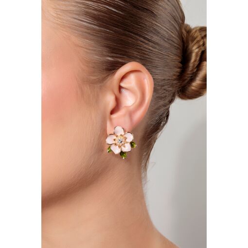 Brinco Flor Esmaltada com Mini Pérolas Shell Pino Prata 925
