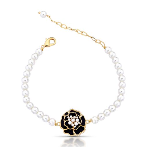 Pulseira Pérola Shell Gardênia Esmaltada com Detalhes em Mini Pé