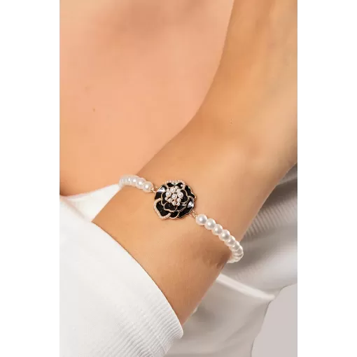 Pulseira Pérola Shell Gardênia Esmaltada com Detalhes em Mini Pé
