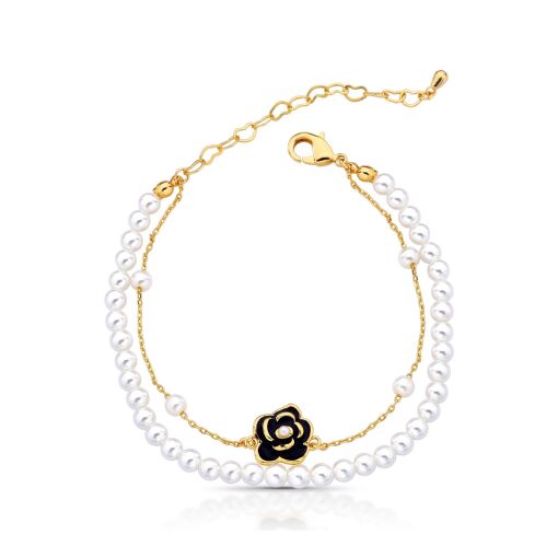 Pulseira Dupla Pérola Shell Camélia Esmaltada Delicada