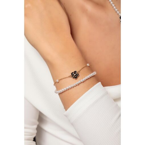 Pulseira Dupla Pérola Shell Camélia Esmaltada Delicada