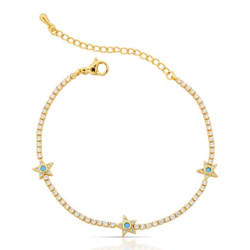 Pulseira Riviera Delicada Stars Esmaltado em Azul Cravejada com