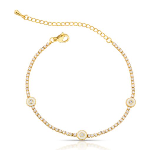 Pulseira Riviera Delicada Esfera Esmaltada White com Ponto de Lu