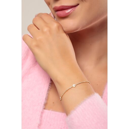 Pulseira Riviera Delicada Esfera Esmaltada White com Ponto de Lu