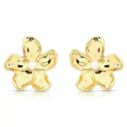 Brinco Flor Amália com Miolo em Pérola Shell Pino em Prata 925