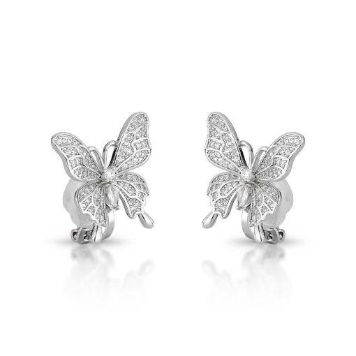 Brinco de Pressão Flor Butterfly Cravejada Cristal