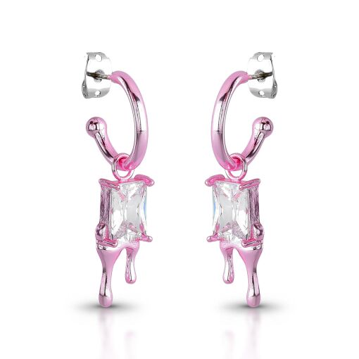 Brinco Melted Pink Zircônia Quadrada - PUNK URSO BEAR