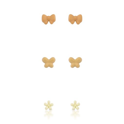 Brinco Trio Delicado Esmaltado Marrom Pino em Prata 925