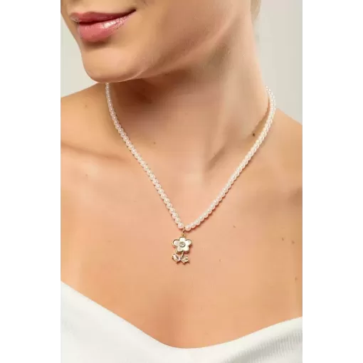 Colar Pérola Shell Pingente Flor Madrepérola