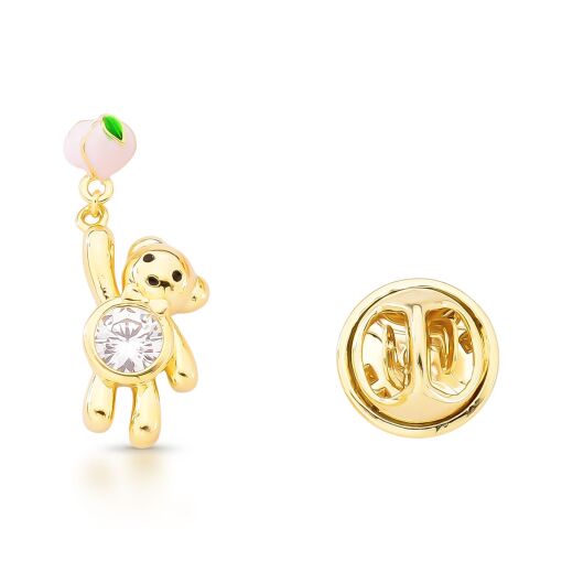 Mini Broche Ursinho Zircônia Cristal Maça