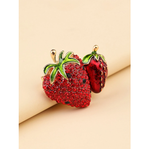 Broche Morango com Detalhes Cravejado