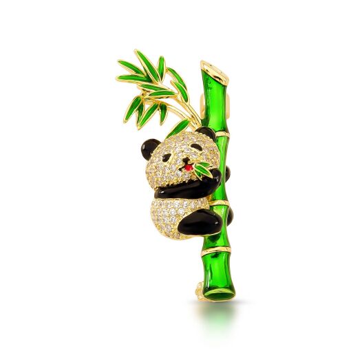 Broche Panda Cravejado Bamboo Esmaltado
