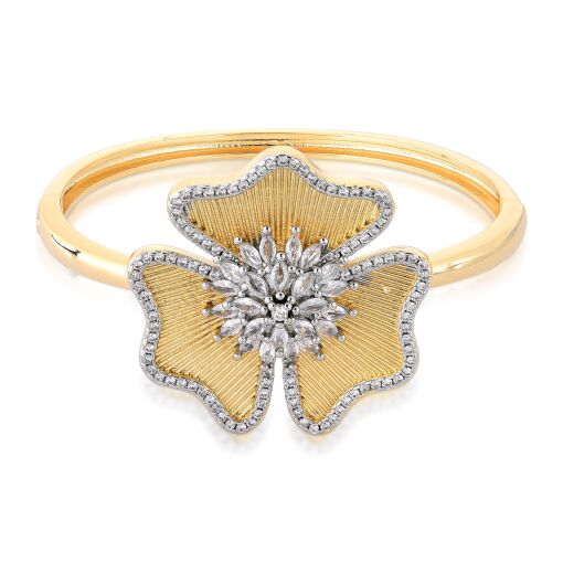 Bracelete Flor Maxi Cravejada com Zircônias com Detalhes em Ródio Branco