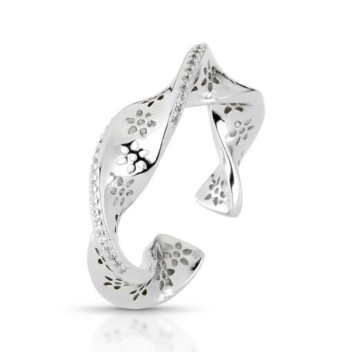 Anel Torcido Flower Cravejado com Zircônias - Ajustável