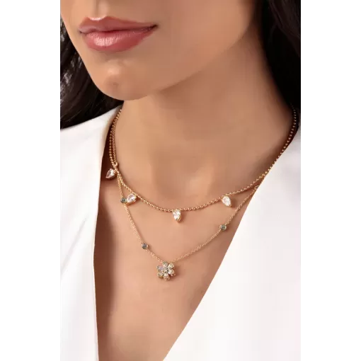 Colar Esferas Gotas Cravejadas com Zircônias em Cristal