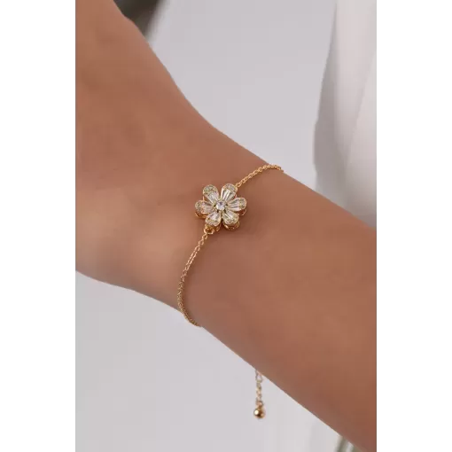 Pulseira Delicada Flor de Luz Cravejada com Zircônias em Baguete