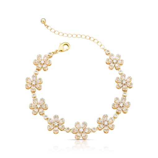 Pulseira Delicada Flores de Luz Cravejada com Zircônias em Bague