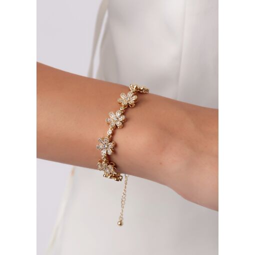 Pulseira Delicada Flores de Luz Cravejada com Zircônias em Bague