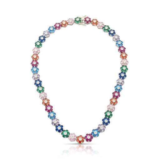 Colar Riviera Flores Colors Cravejado com Zircônias Três Garras