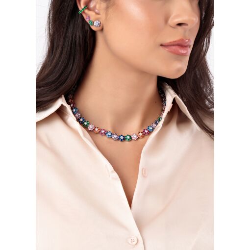 Colar Riviera Flores Colors Cravejado com Zircônias Três Garras