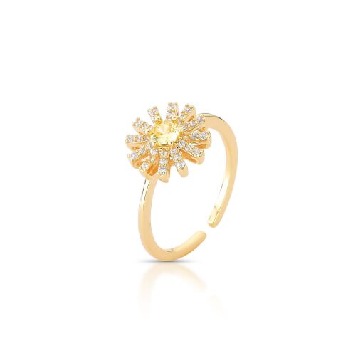 Anel Margarida Cravejado com Zircônias Cristal e Amarela - Ajustável