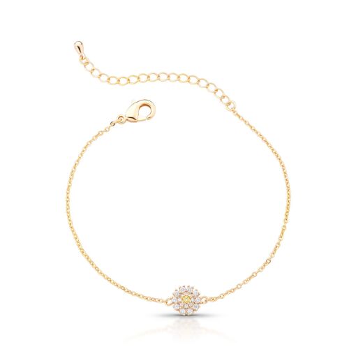 Pulseira Delicada Margarida Cravejada com Zircônias Cristal e Amarela