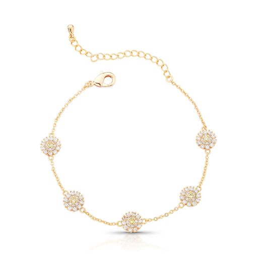 Pulseira Várias Margaridas Cravejada com Zircônias Cristal e Amarela