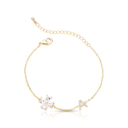 Pulseira Delicada Trevo com Inicial Cravejado com Zircônias