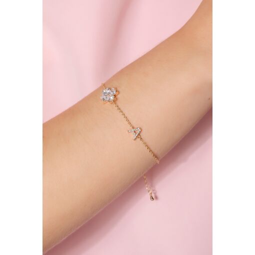 Pulseira Delicada Trevo com Inicial Cravejado com Zircônias