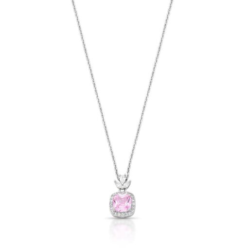 Colar Delicado Corrente Elo Português Amélie Cravejado com Zircônia Pink Light