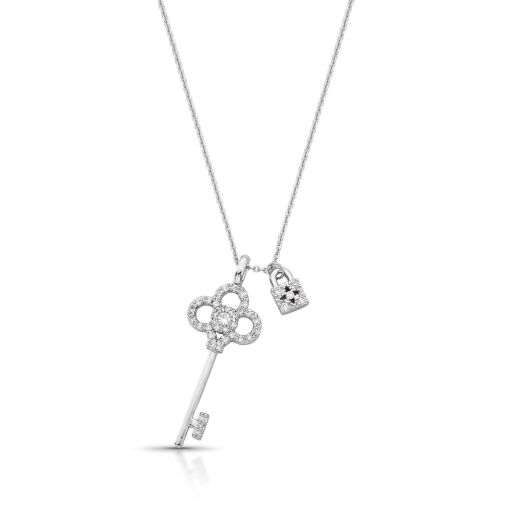 Colar Delicado Corrente Elo Português Love Lock Cravejado com Zircônias