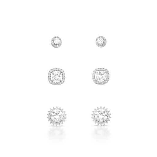 Brinco Trio Circle Cravejados com Zircônias Cristal Pino em Prata 925
