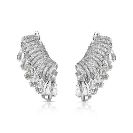 Brinco Ear Cuff Luxo Cascata Cravejado com Zircônias Pino em Prata 925