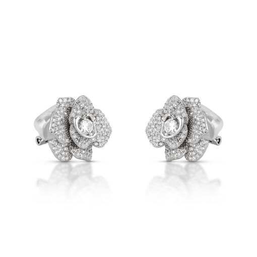 Brinco de Pressão Flor Pétalas Cravejada Cristal