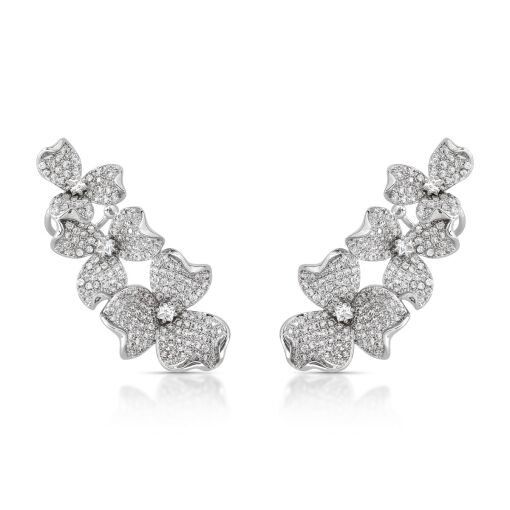 Brinco Ear Cuff Flower Luxo Pino em Prata 925