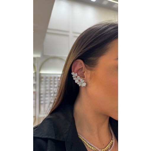 Brinco Ear Cuff Flower Luxo Pino em Prata 925