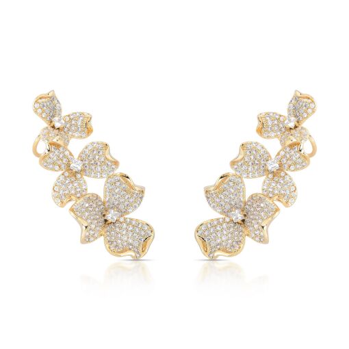 Brinco Ear Cuff Flower Luxo Pino em Prata 925