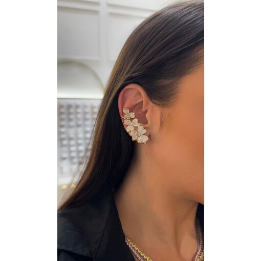 Brinco Ear Cuff Flower Luxo Pino em Prata 925