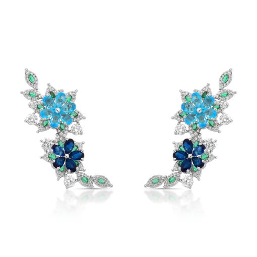 Brinco Ear Cuff Luxo Ramo de Flores Pino em Prata 925