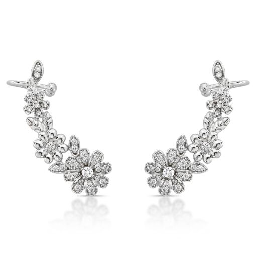 Brinco Ear Cuff Caminho de Flores Pino em Prata 925