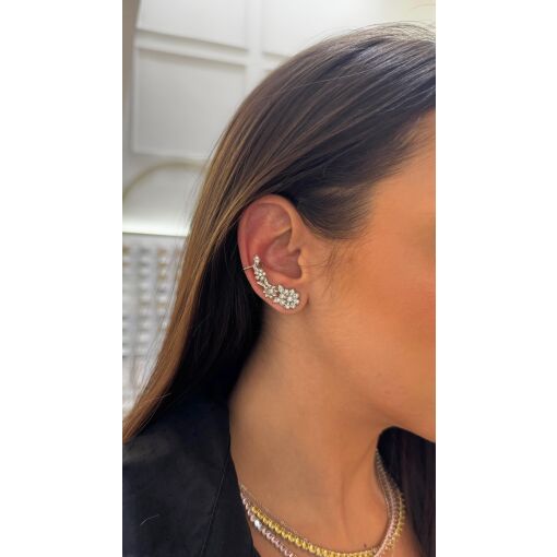 Brinco Ear Cuff Caminho de Flores Pino em Prata 925