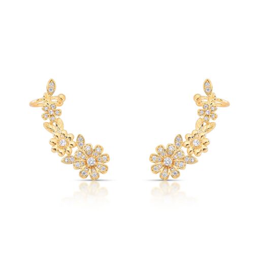 Brinco Ear Cuff Caminho de Flores Pino em Prata 925