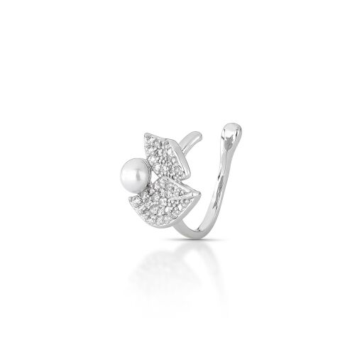 Piercing Fake Duo Folhas Cravejado com Zircônias e Pérola Shell