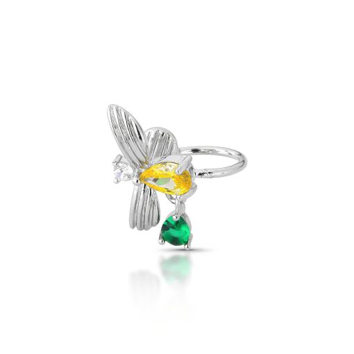 Piercing Fake Bee Pêndulo em Zircônia Amarelo e Esmeralda