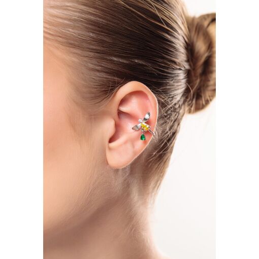 Piercing Fake Bee Pêndulo em Zircônia Amarelo e Esmeralda